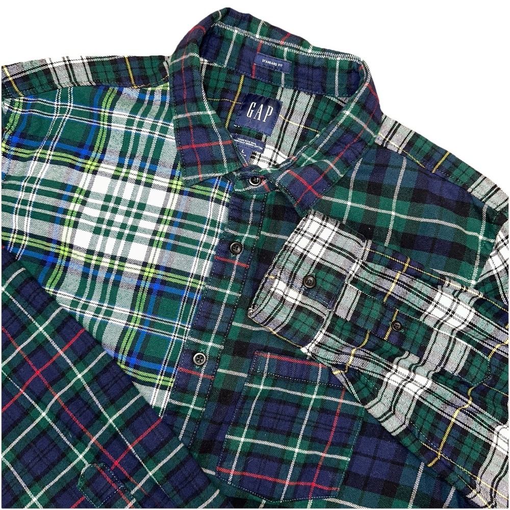 Gap Green Christmas Plaid Cotton Flannel‎ Button Up Long Sleeve Shirt Men's L